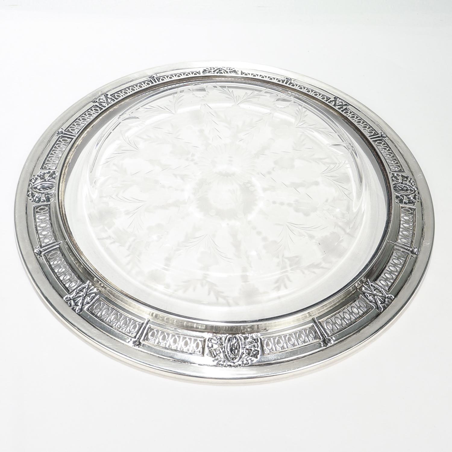 Antiguo plato de cristal tallado montado en International Sterling Silver en venta 5