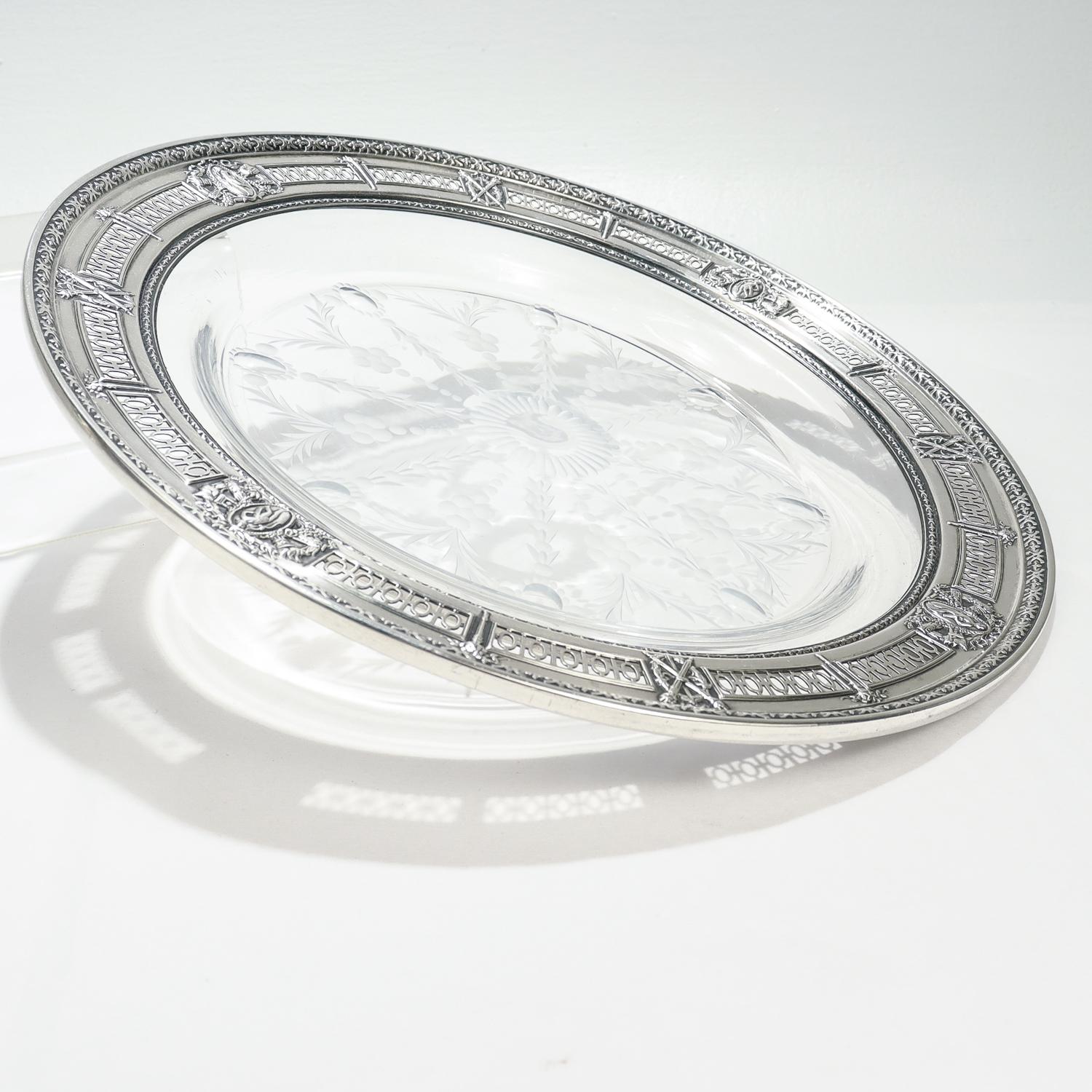 Antiguo plato de cristal tallado montado en International Sterling Silver en venta 1
