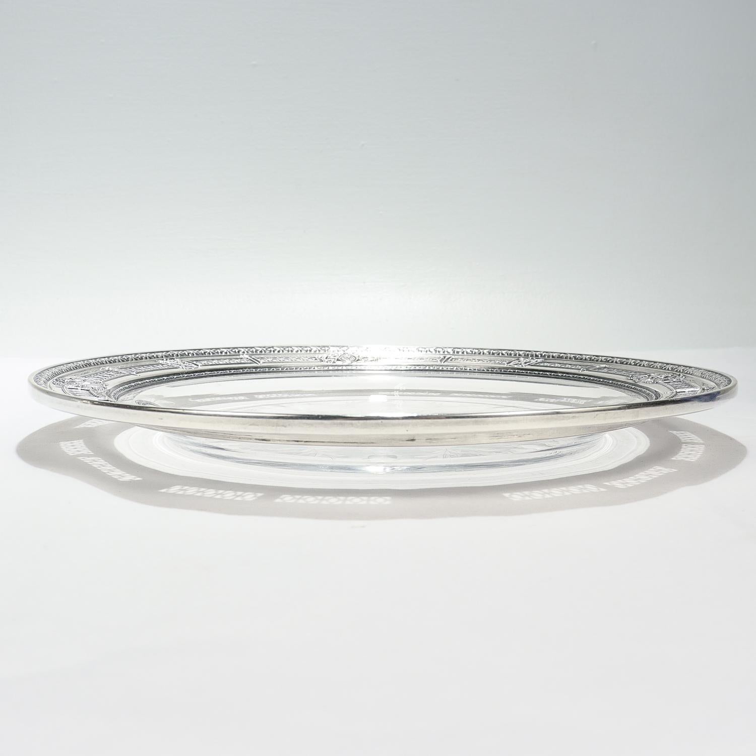 Antiguo plato de cristal tallado montado en International Sterling Silver en venta 2