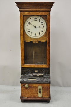 Antique International Time Recording Co. Golden Oak Wood Wall Mount Time Clock