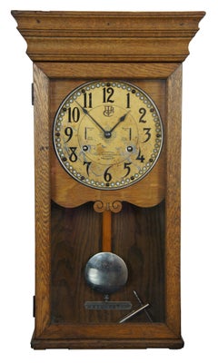 Antique International Time Recording Co Jeweled Oak Case Wall Clock