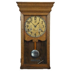 Antique International Time Recording Co Jeweled Oak Case Wall Clock