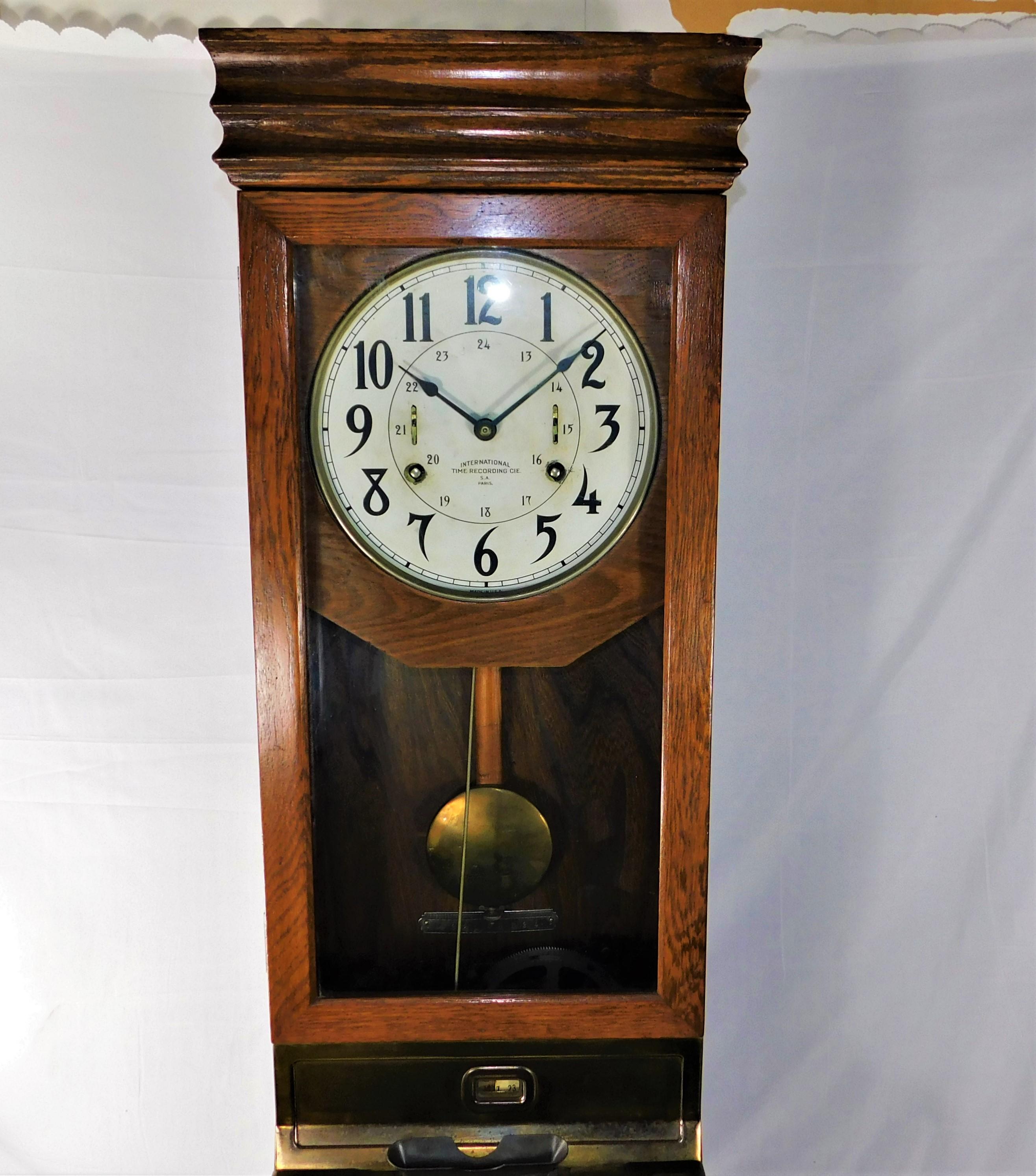 Antique International Time Recording Punch Card Wall Clock, Circa 1900 1