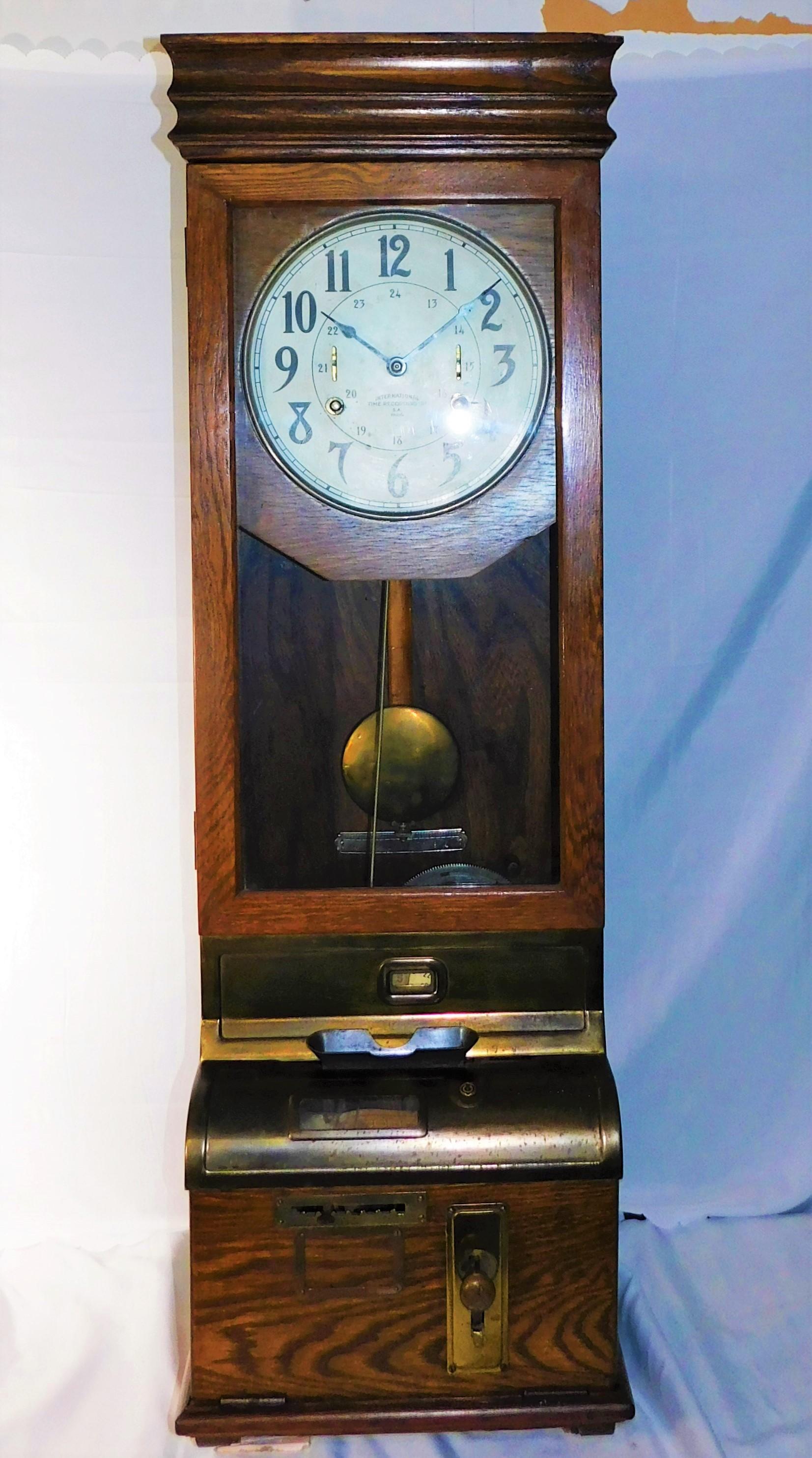 Antique International Time Recording Punch Card Wall Clock, Circa 1900 4