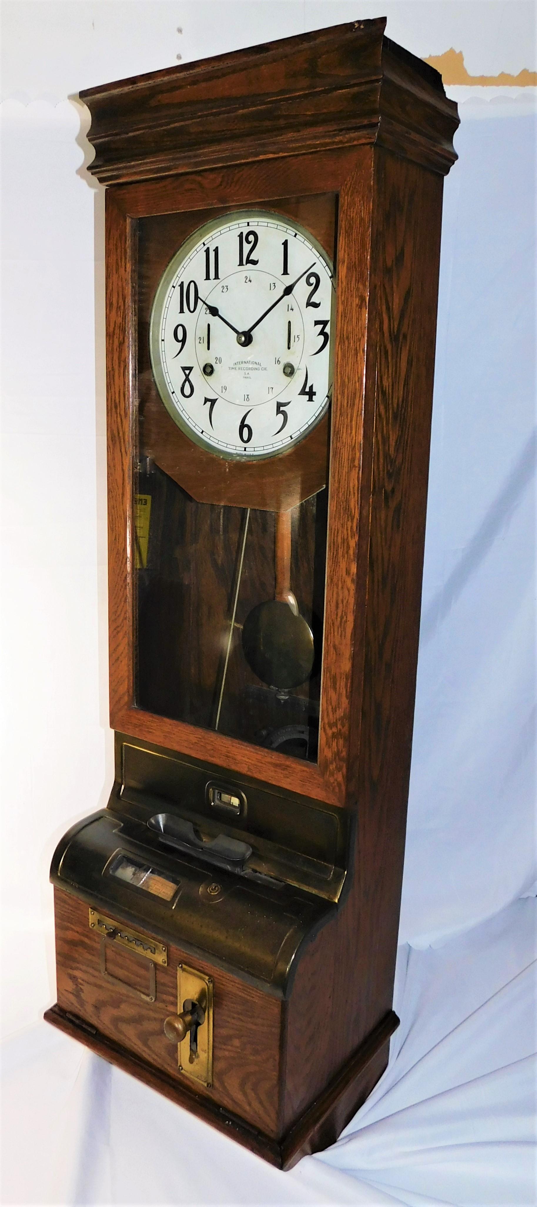 Antique International Time Recording Punch Card Wall Clock, Circa 1900 6
