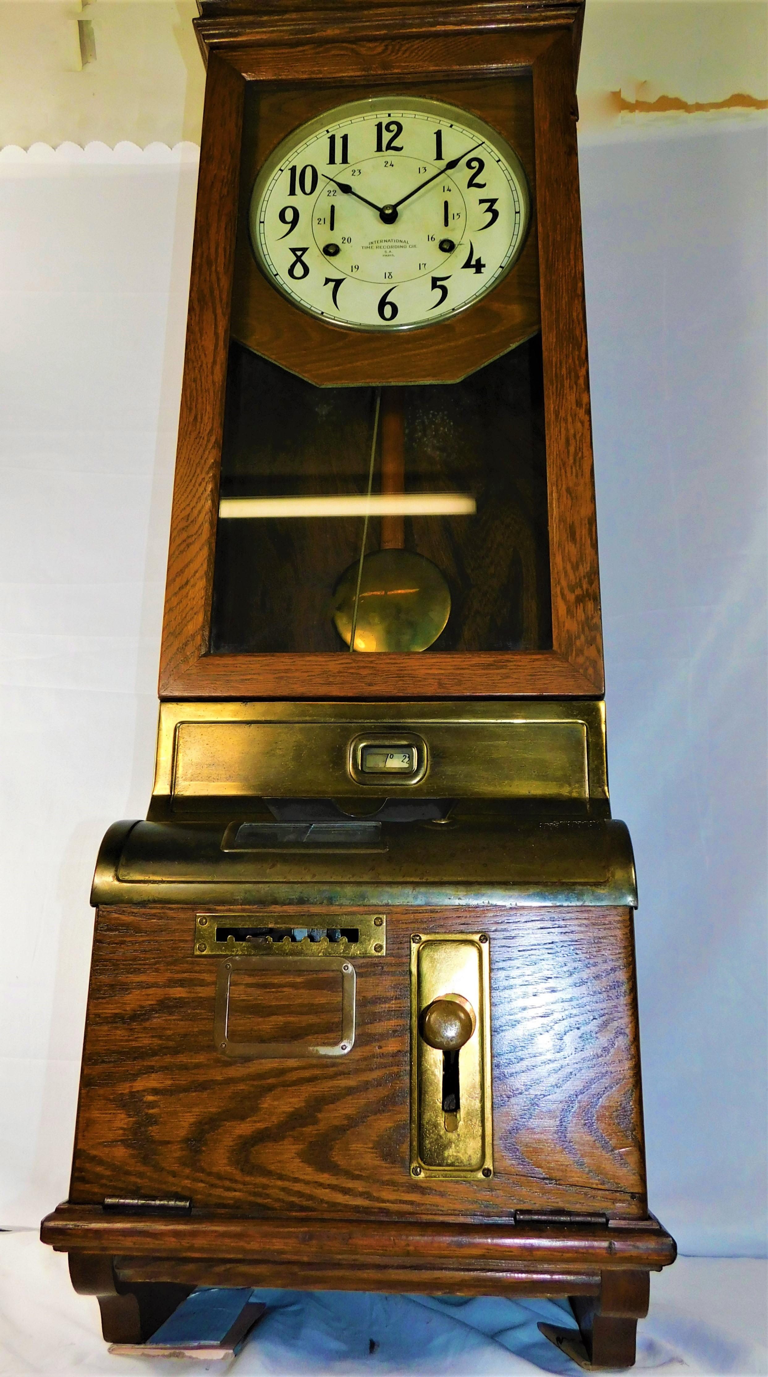 American Antique International Time Recording Punch Card Wall Clock, Circa 1900