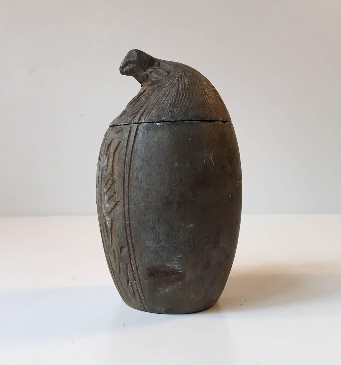 Antique Interpretation of Egyptian Canopic Stone Jar with Qebsennuf/Hawk's Head In Good Condition In Esbjerg, DK