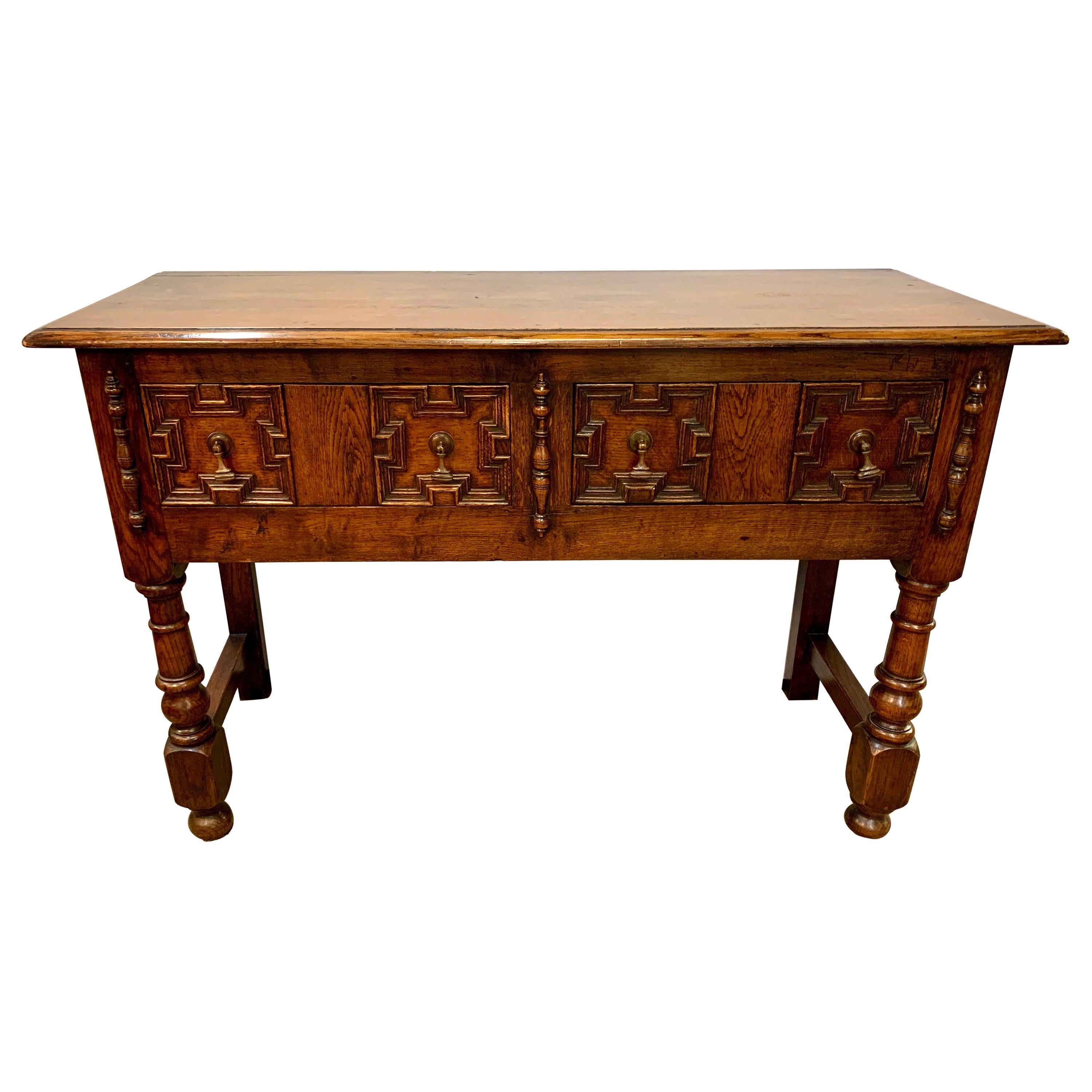 Antique Intricately Carved Oak Console Table Server Buffet Bar Credenza