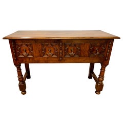 Antique Intricately Carved Oak Console Table Server Buffet Bar Credenza