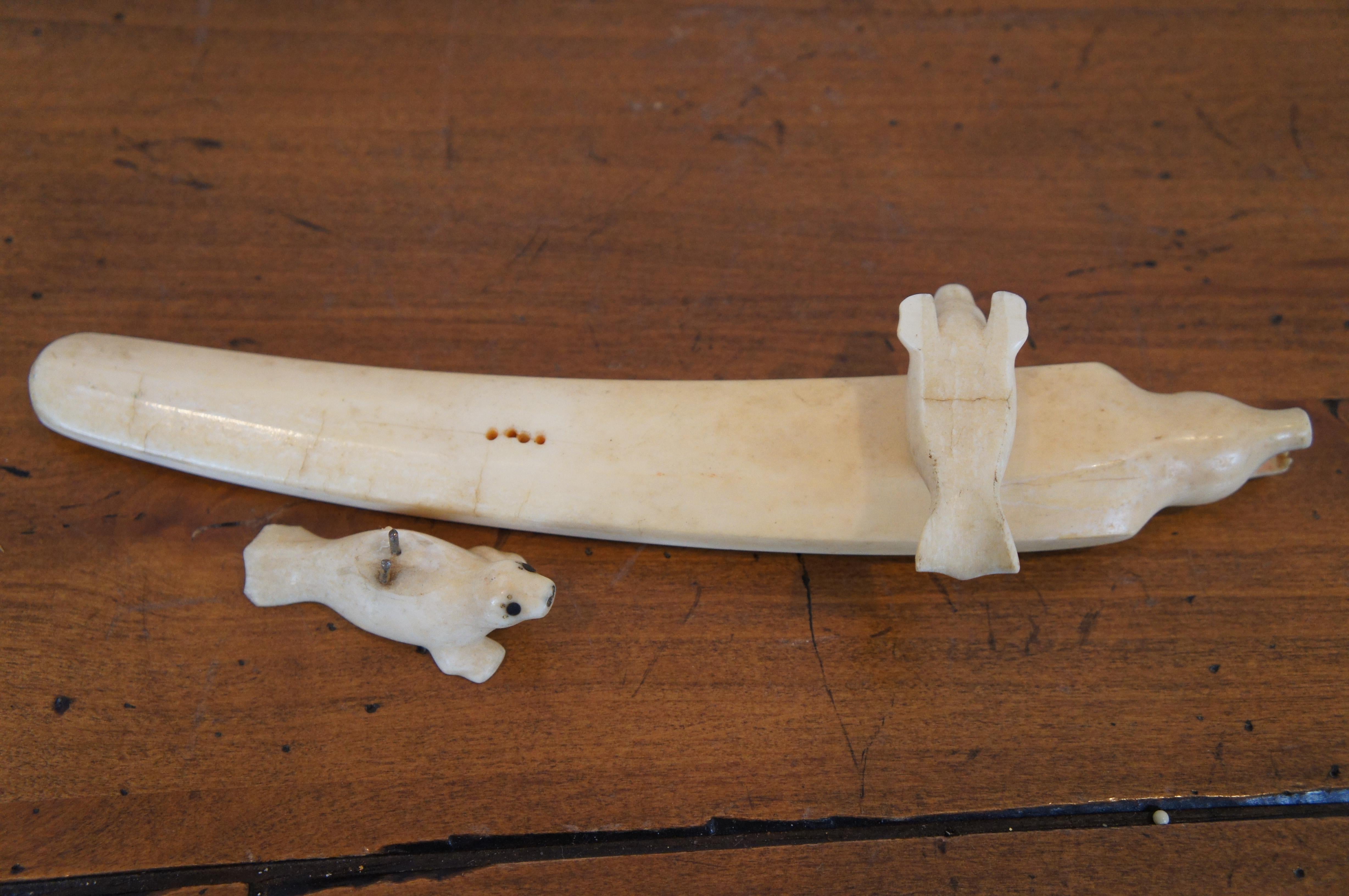 Antique Inuit Carved Bone Folk Art Scrimshaw Cribbage Game Board For Sale 5