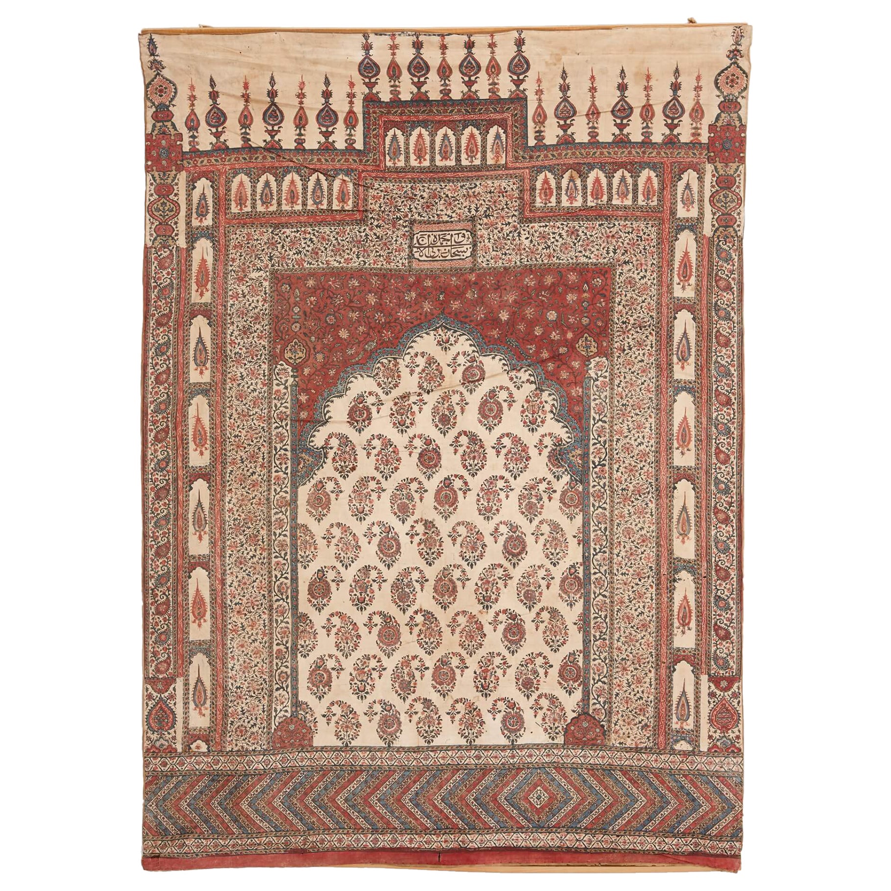 Antico tappeto da preghiera iraniano Kalamkari