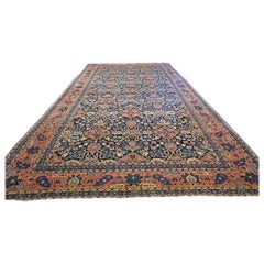 Antique Iraqi Lilihan Wool 11x20 Red & Navy Blue Handmade Gallery Rug