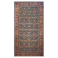 Antique Iraqi Lilihan Wool 11x20 Red & Navy Blue Handmade Gallery Rug
