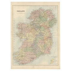 Mapa antiguo de Irlanda con divisiones por condados - Gráfico mural decorativo, 1884