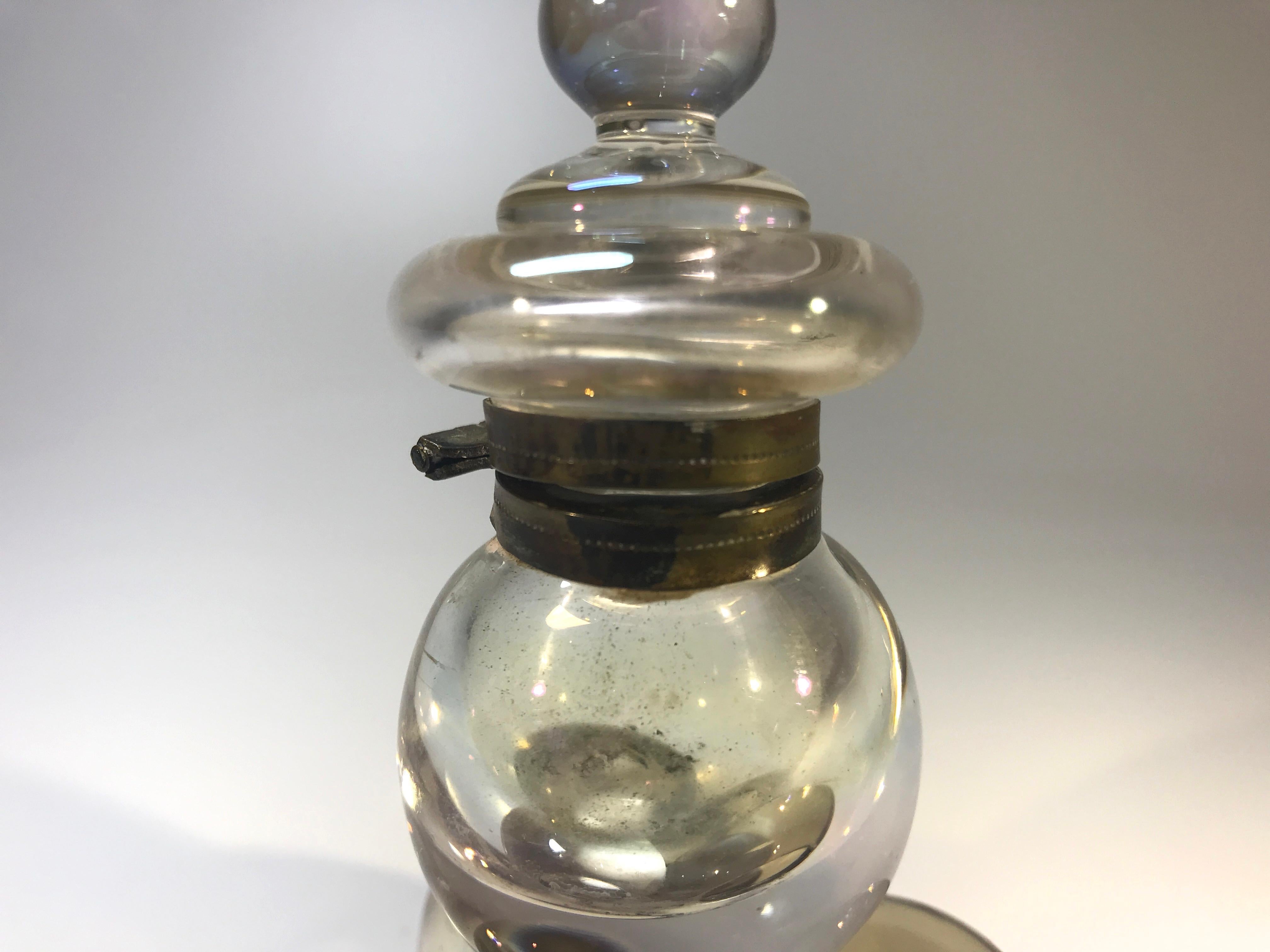 Late Victorian Antique Iridescent Glass Soap Bubble Inkwell Victorian Bohemia Harrach, 1800s