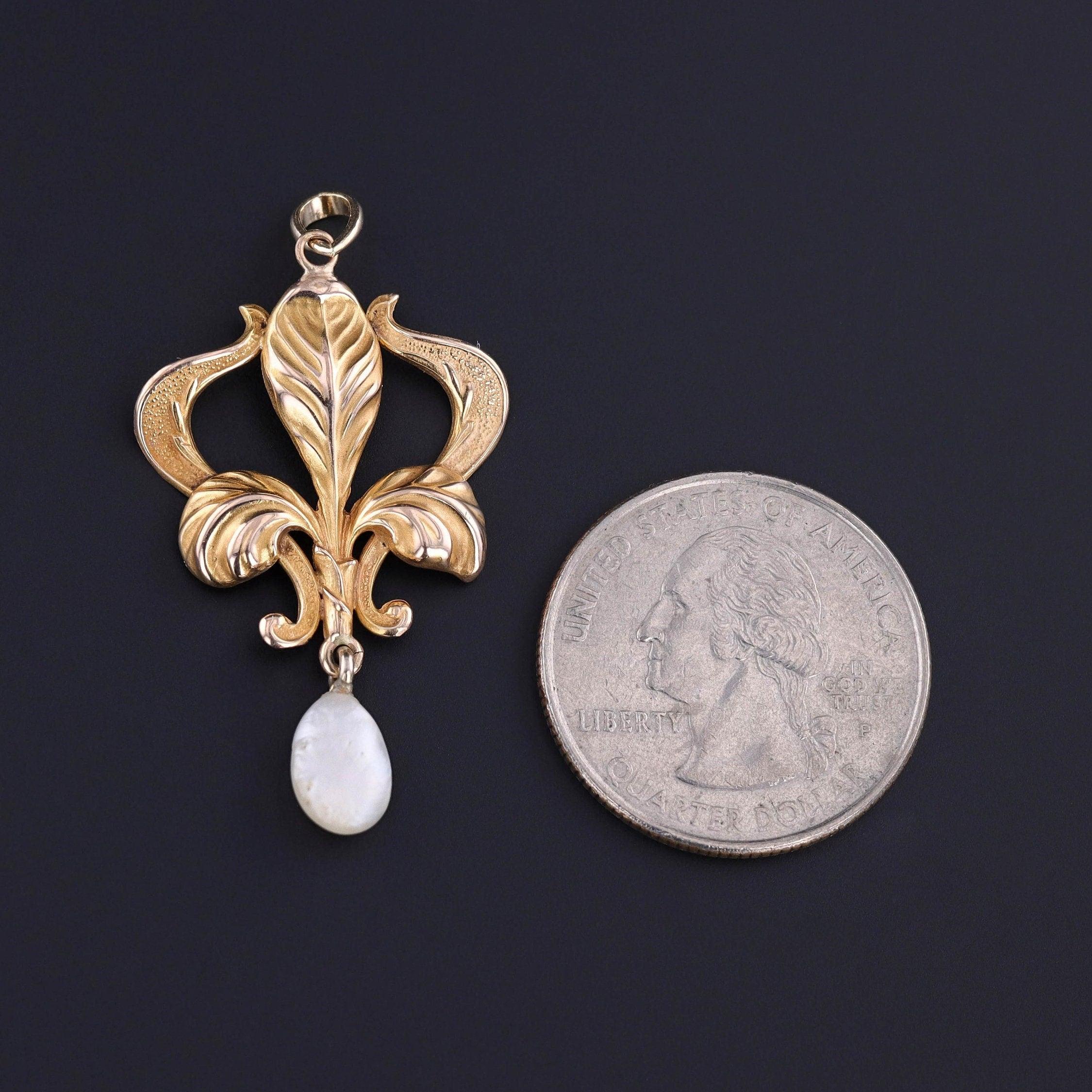 Art nouveau Pendentif Iris antique en or 10k en vente