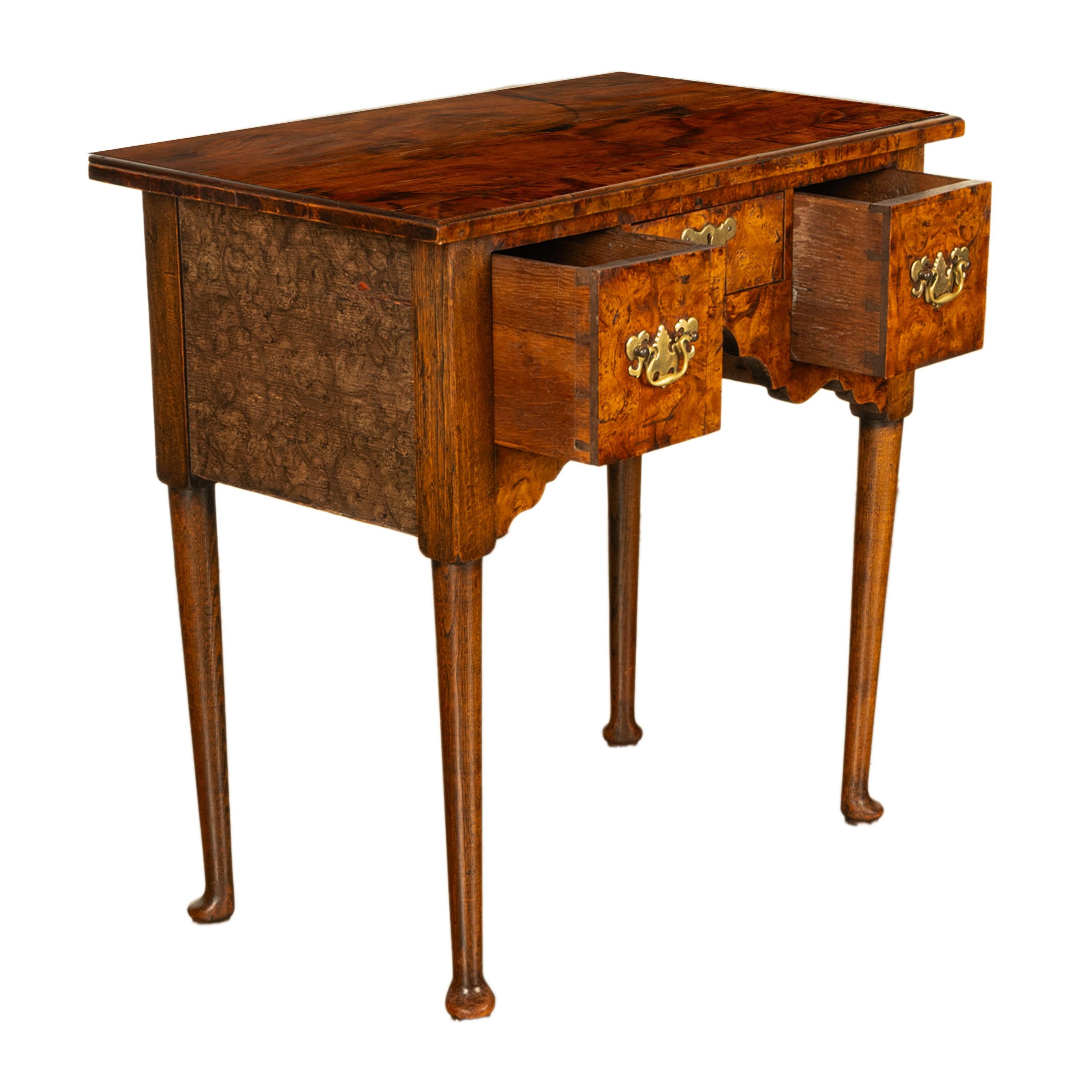 Painted Antique Irish 18th Century Burl Walnut George I Lowboy Dressing Table Desk 1720 For Sale