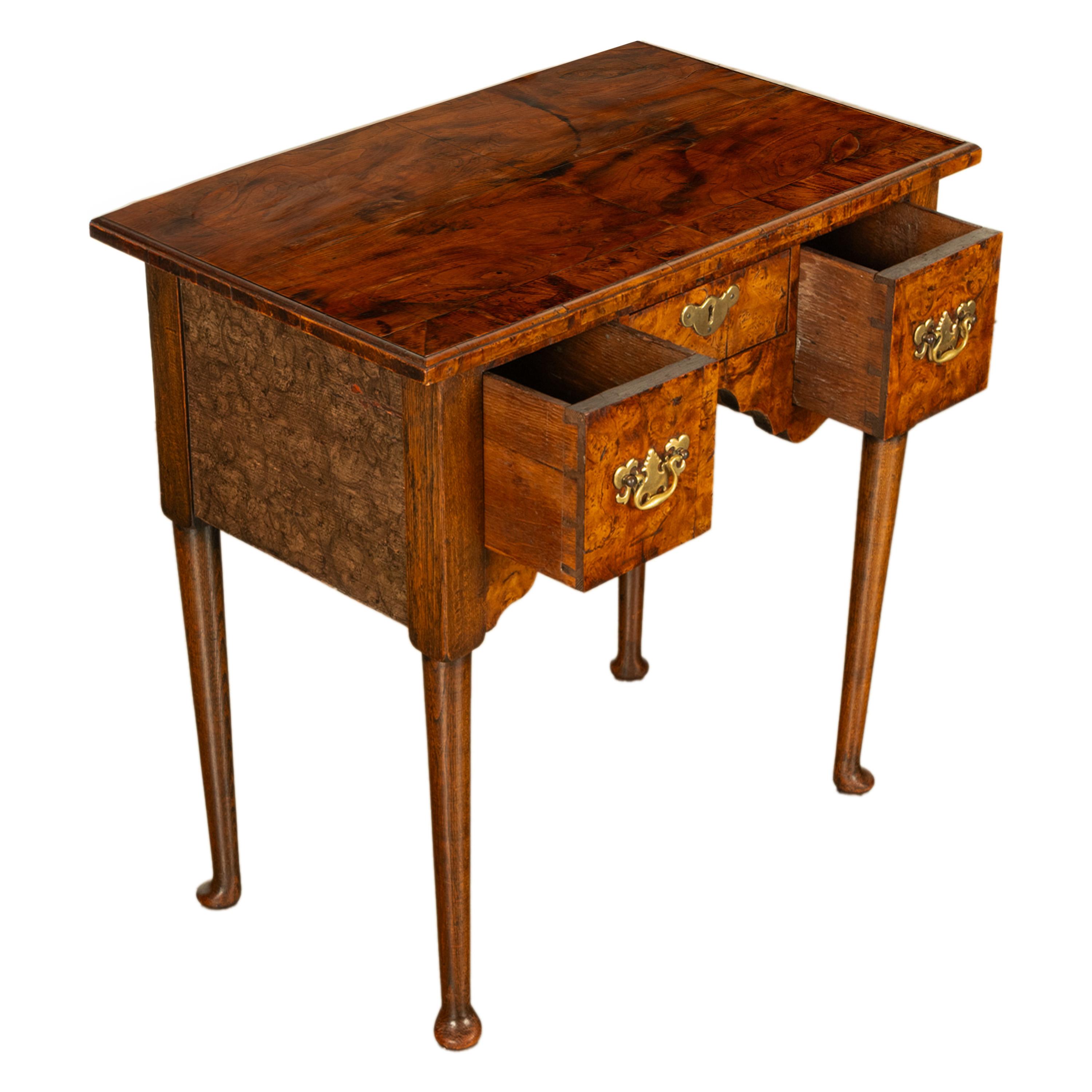 Antique Irish 18th Century Burl Walnut George I Lowboy Dressing Table Desk 1720 In Good Condition For Sale In Portland, OR