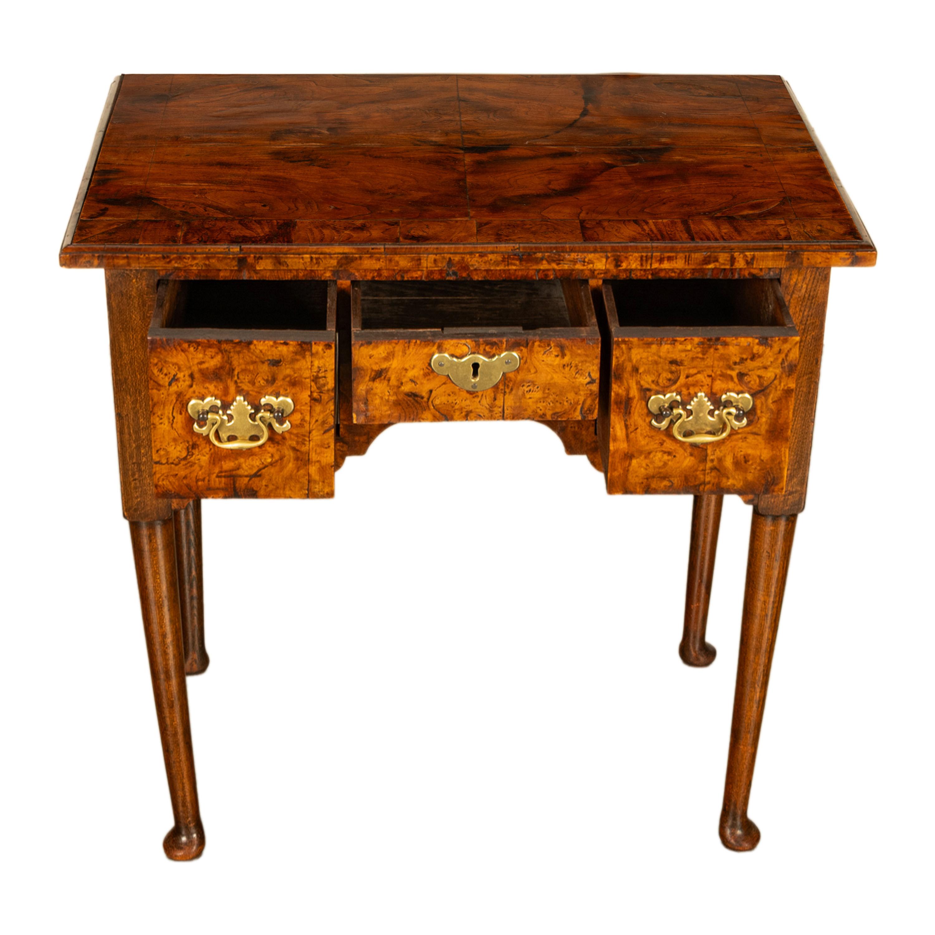 Brass Antique Irish 18th Century Burl Walnut George I Lowboy Dressing Table Desk 1720 For Sale