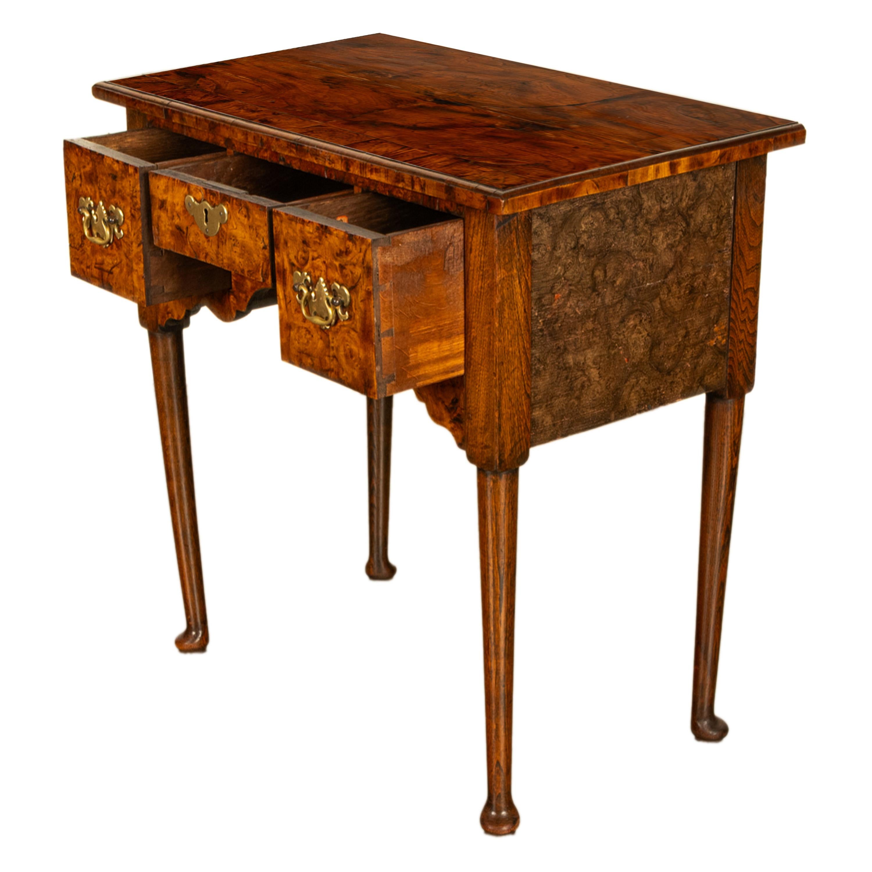 Antique Irish 18th Century Burl Walnut George I Lowboy Dressing Table Desk 1720 For Sale 1