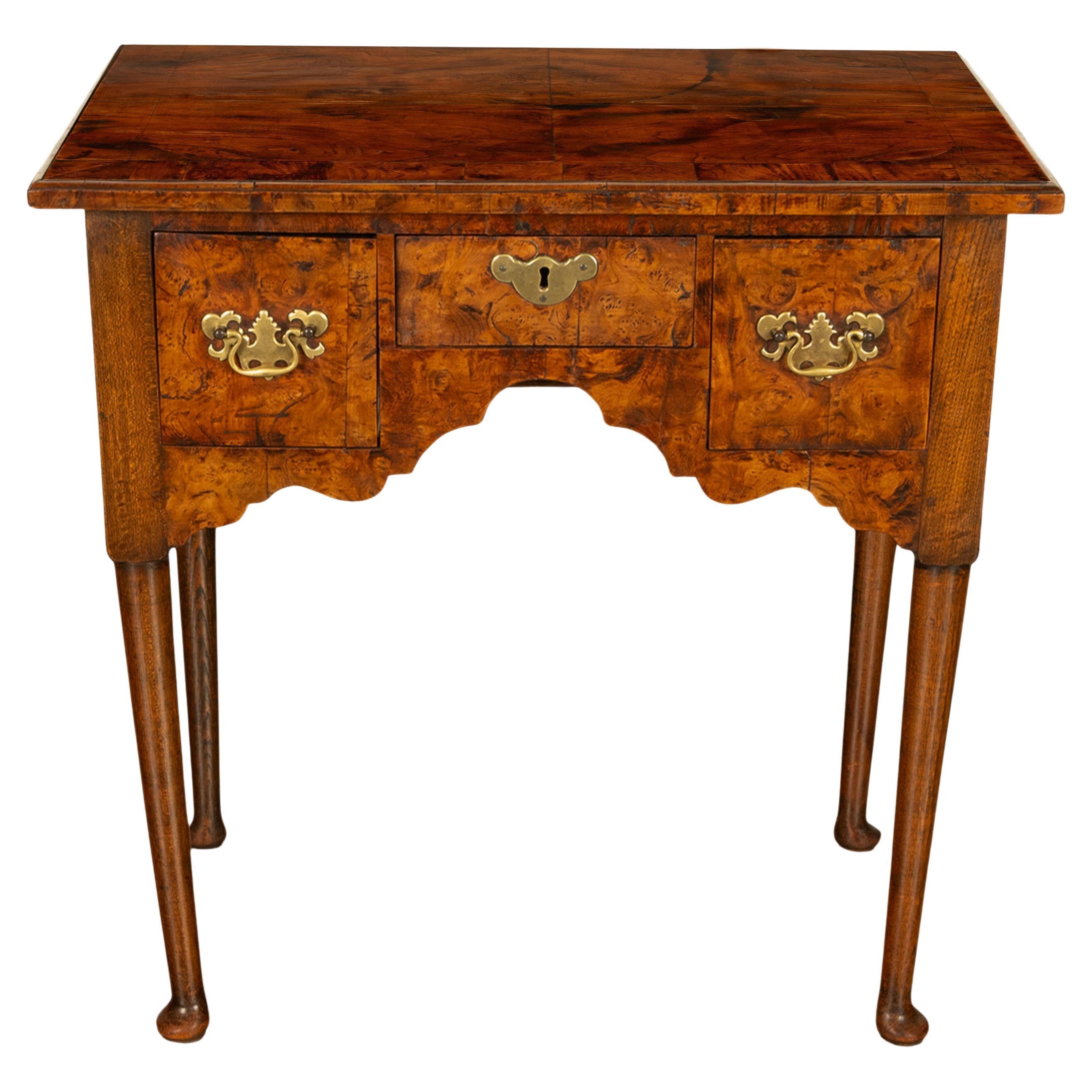 Antique Irish 18th Century Burl Walnut George I Lowboy Dressing Table Desk 1720 For Sale