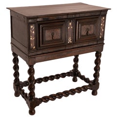 Antique Irish 17th Century William & Mary Marquetry Bone Ebony Oak Chest Stand