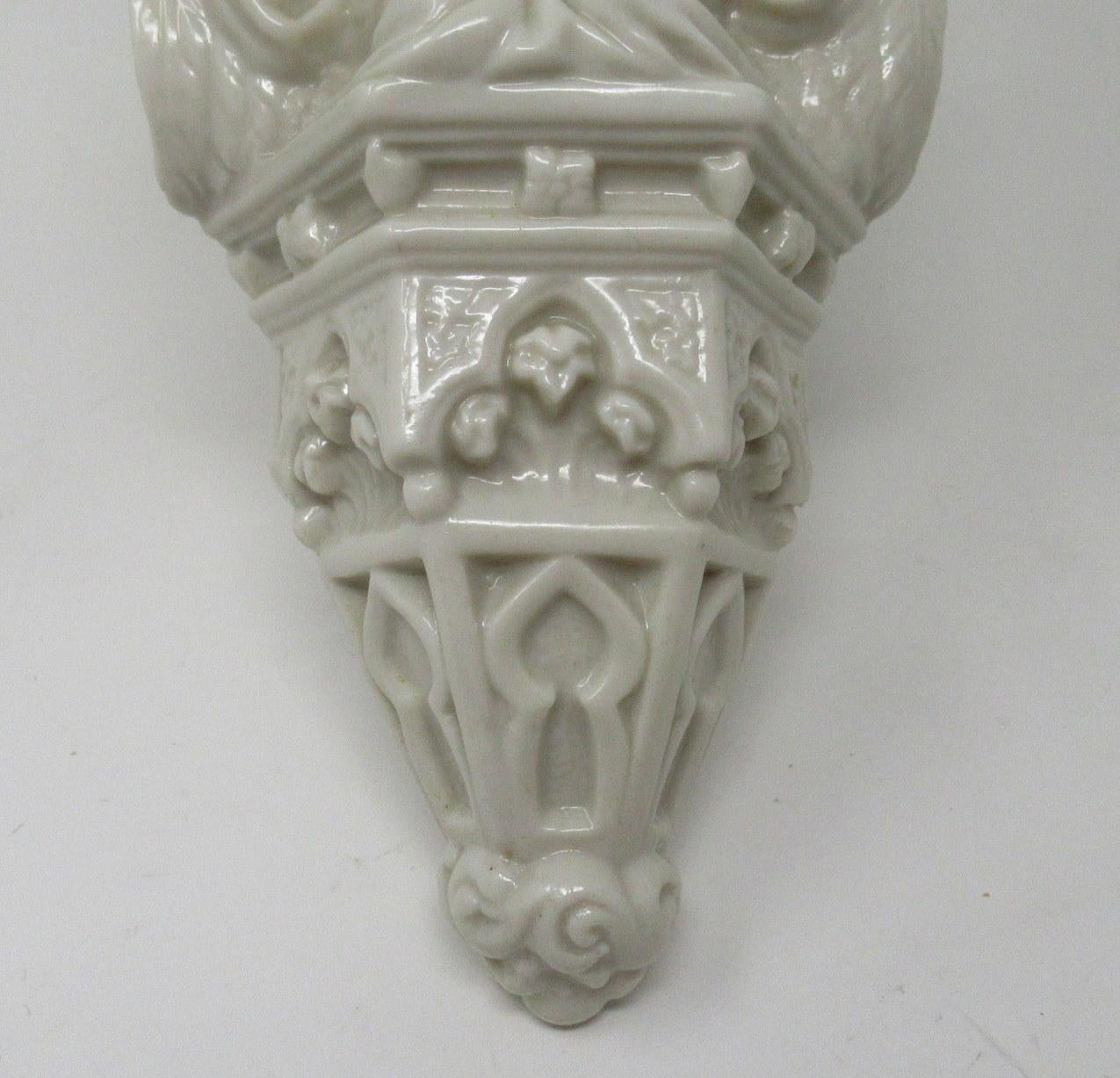 19th Century Antique Irish Belleek Ireland Porcelain Vase Holy Water Font Stoop Black Mark 