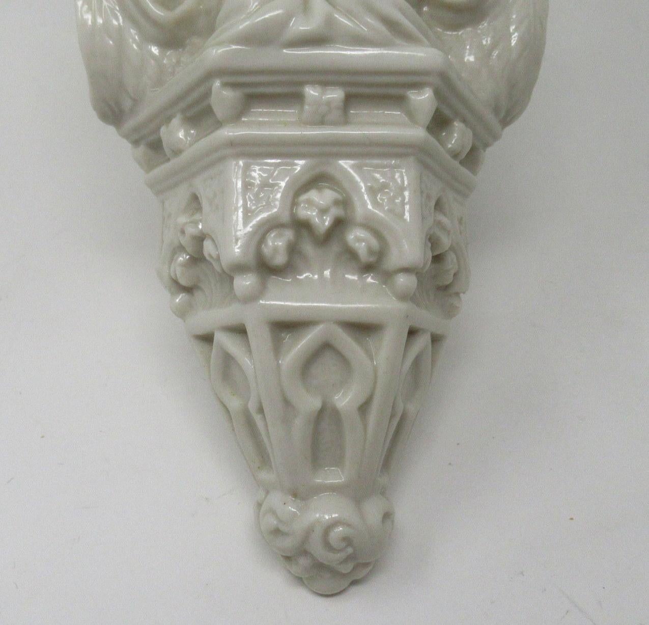 19th Century Antique Irish Belleek Ireland Porcelain Vase Holy Water Font Stoop Black Mark