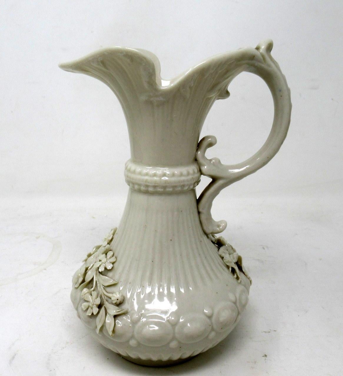 Victorian Antique Irish Belleek Porcelain Aberdeen Pitcher Ewer Salt Centerpiece Ireland For Sale