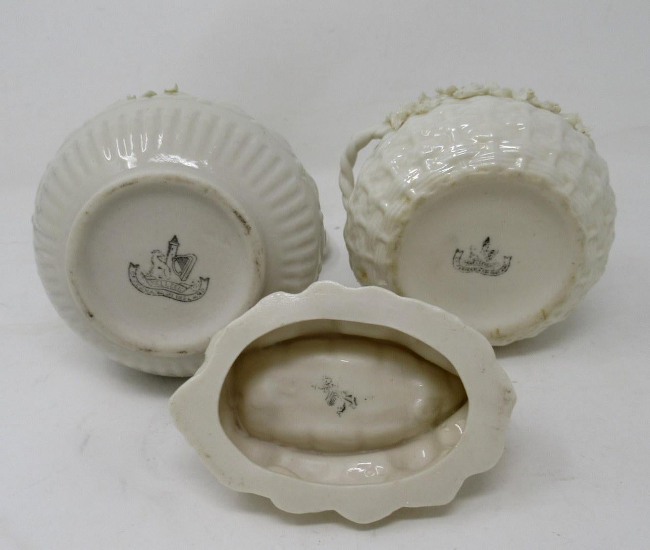 19th Century Antique Irish Belleek Porcelain Aberdeen Pitcher Ewer Salt Centerpiece Ireland For Sale