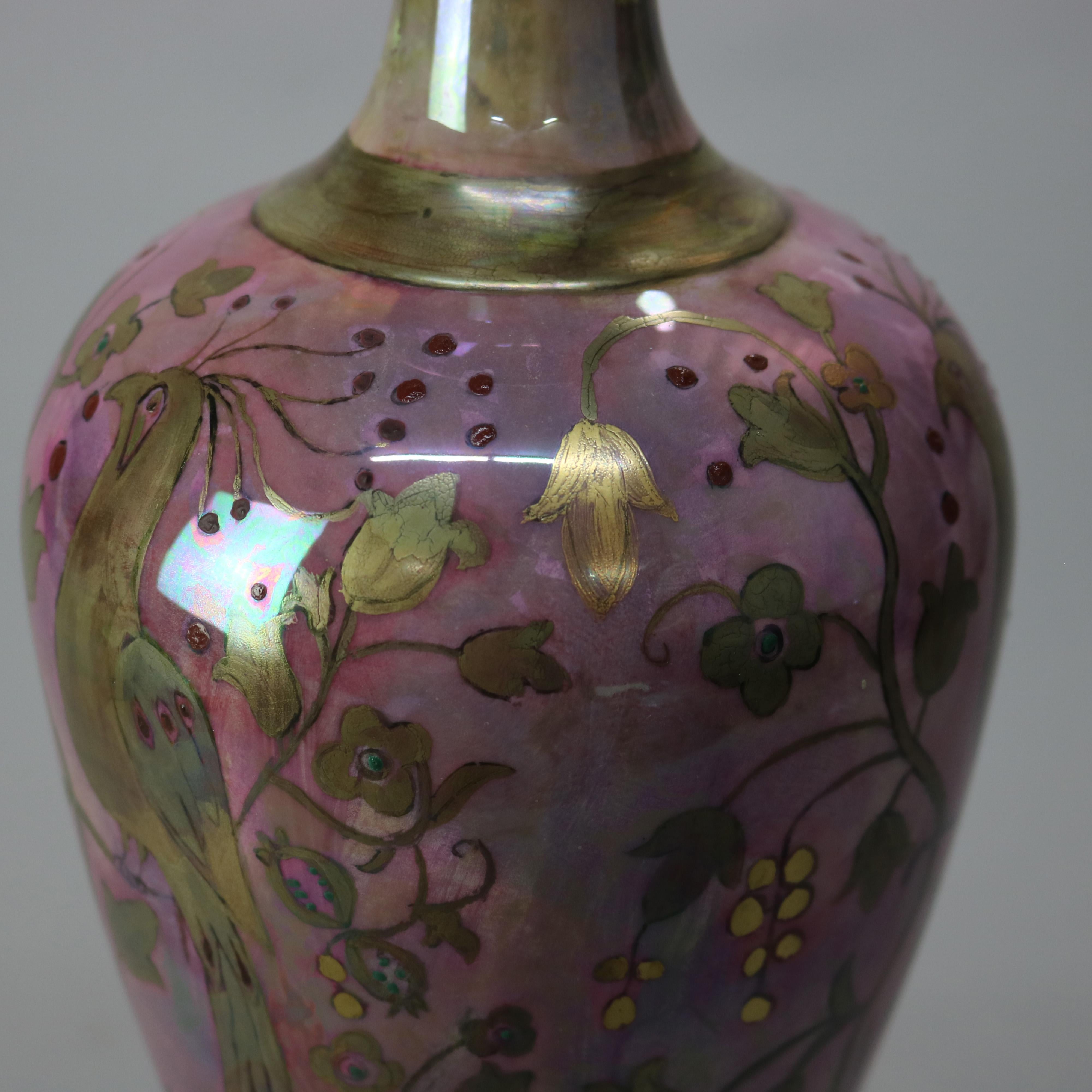 Antique Irish Belleek Porcelain Egg Shell Finish Hand Gilt Peacock Vase c1920 1