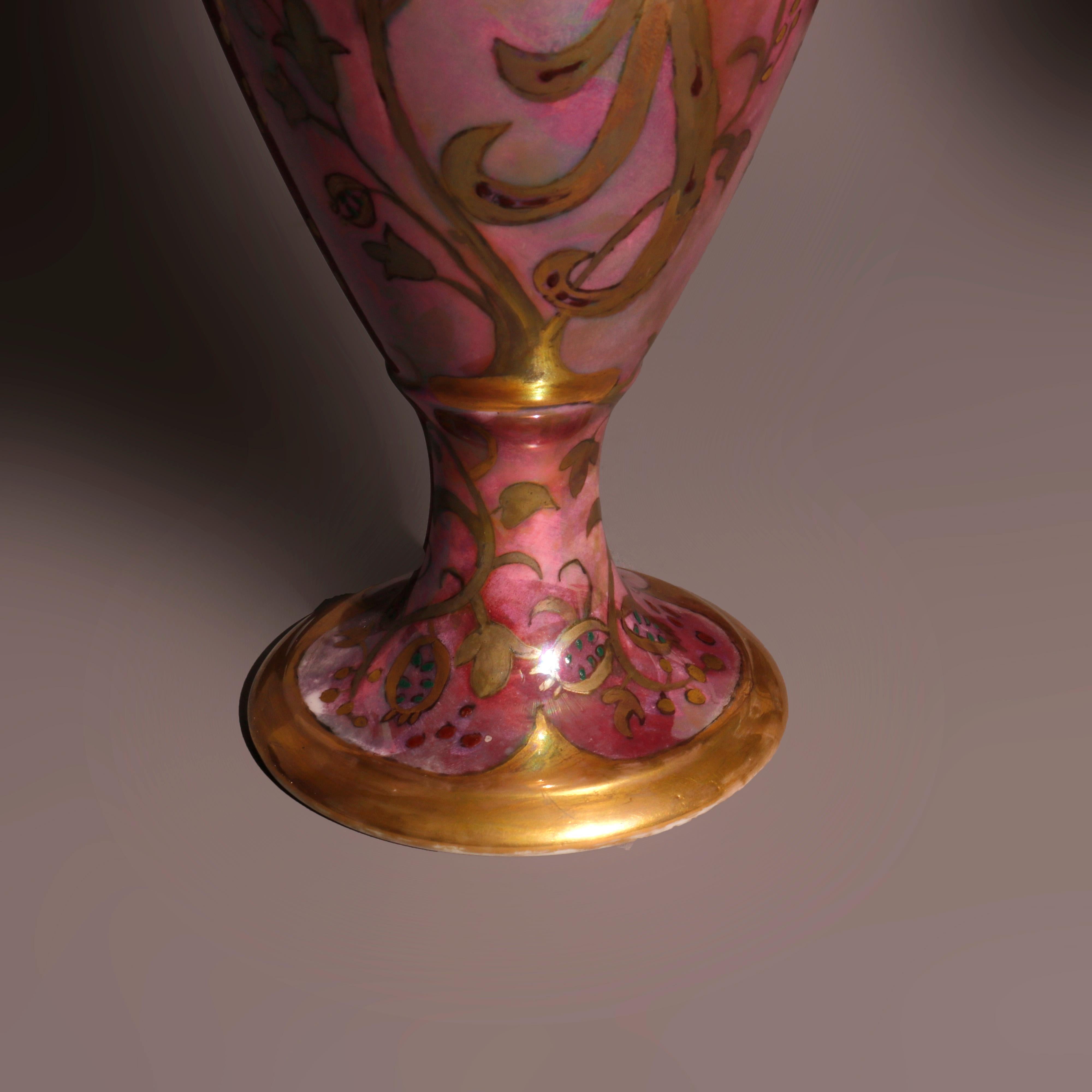 Antique Irish Belleek Porcelain Egg Shell Finish Hand Gilt Peacock Vase c1920 2