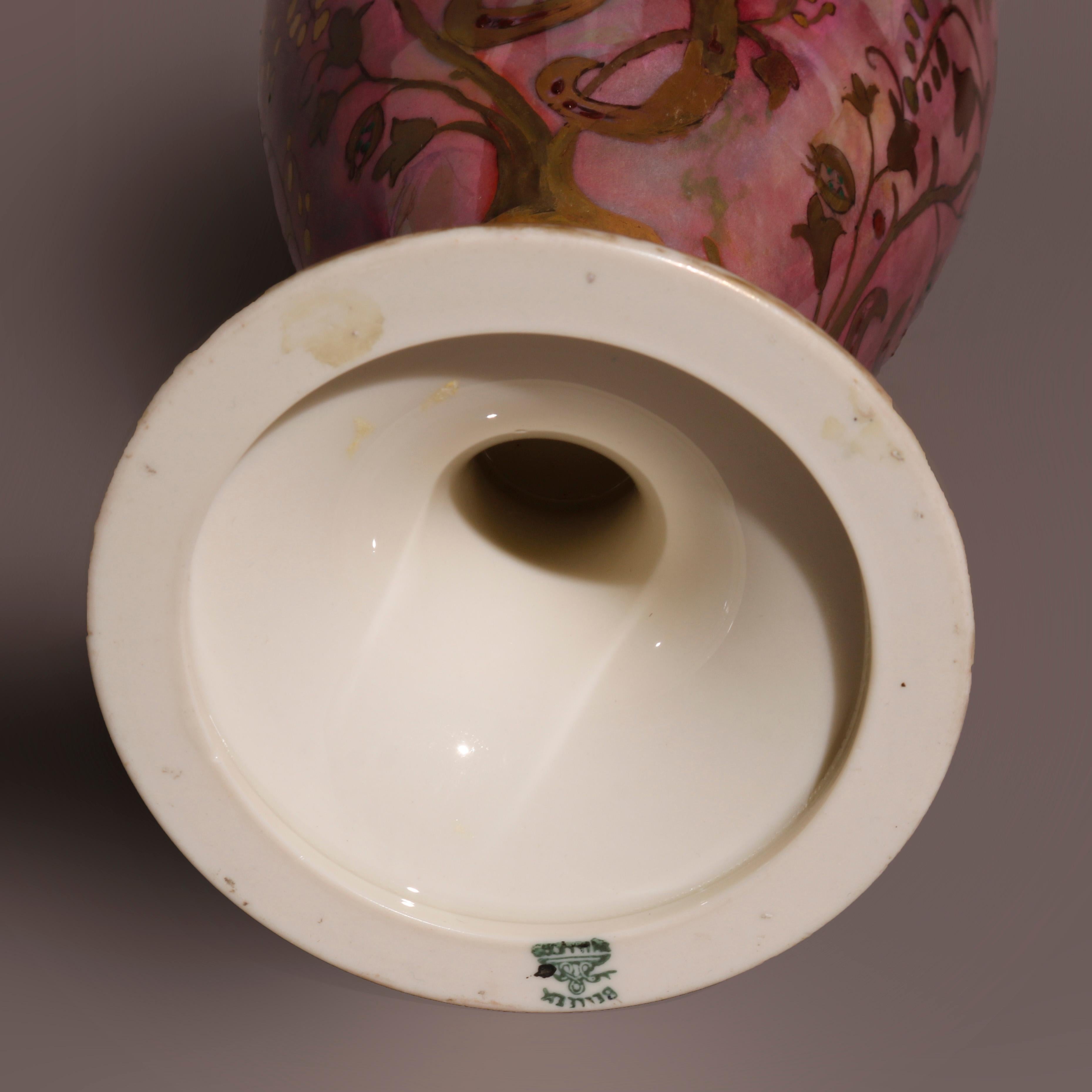 Antique Irish Belleek Porcelain Egg Shell Finish Hand Gilt Peacock Vase c1920 4