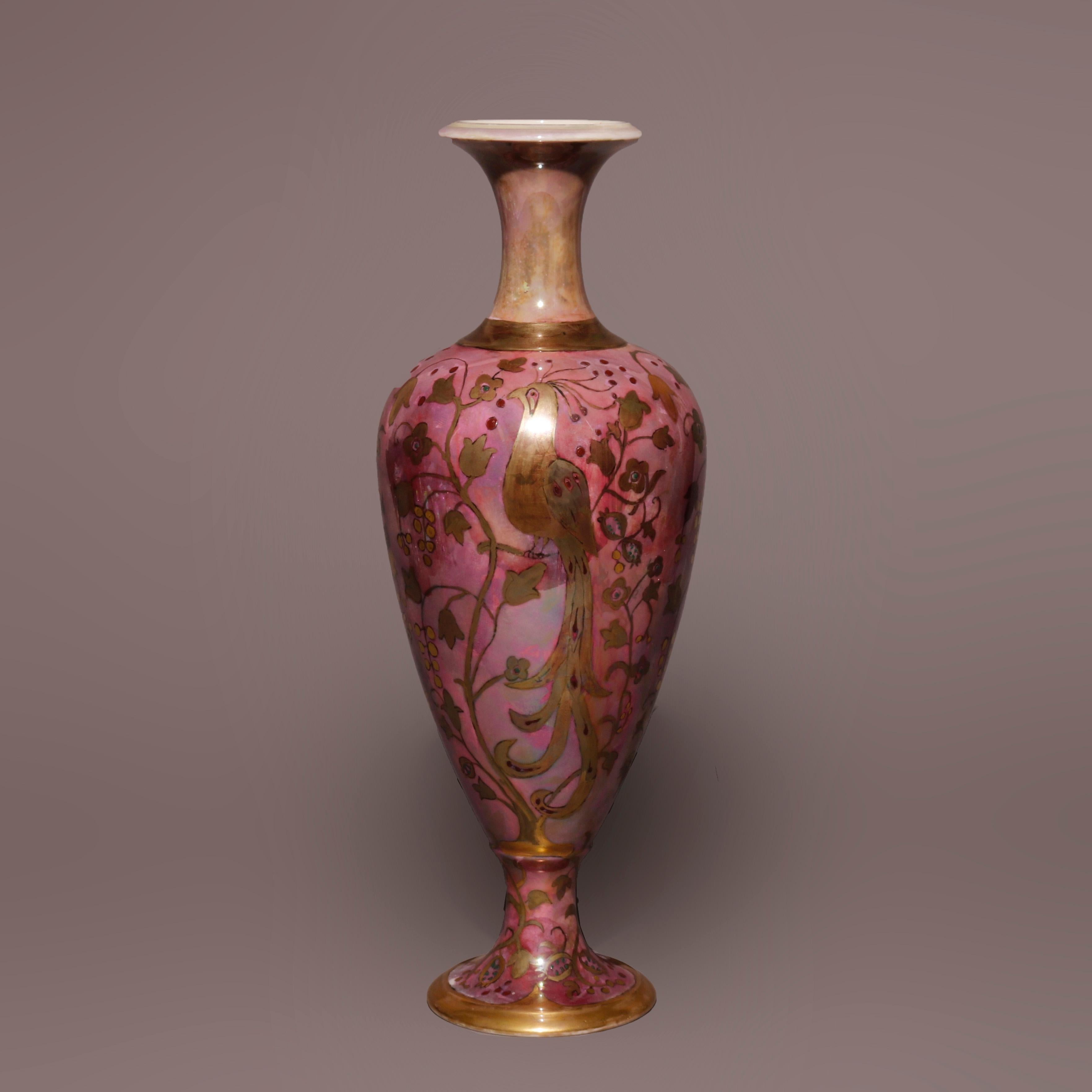 Northern Irish Antique Irish Belleek Porcelain Egg Shell Finish Hand Gilt Peacock Vase c1920