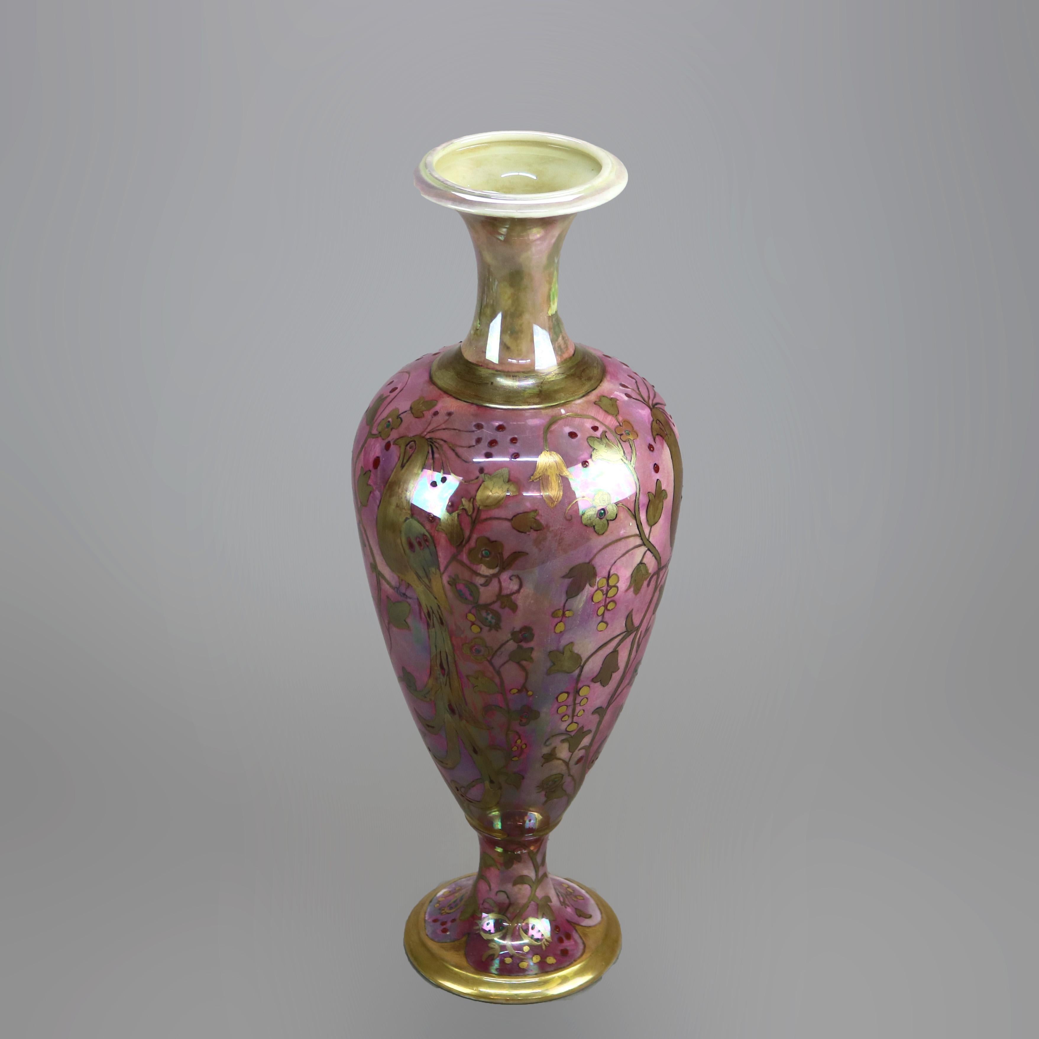 Antique Irish Belleek Porcelain Egg Shell Finish Hand Gilt Peacock Vase c1920 In Good Condition In Big Flats, NY