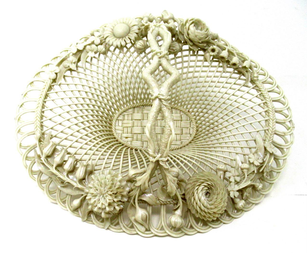 Victorian Antique Irish Belleek Porcelain Four Strand Basket Centerpiece 1865-1889 Ireland