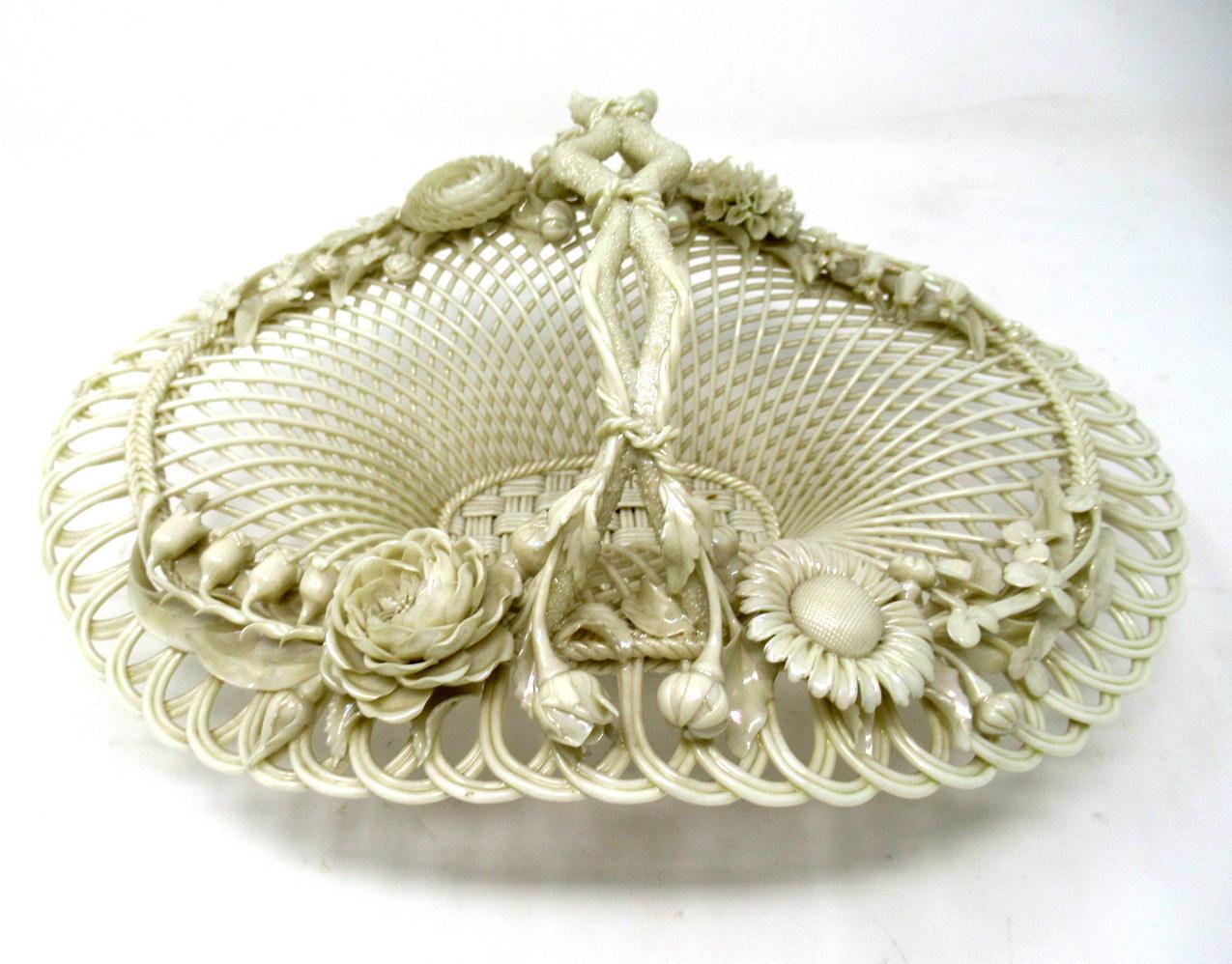 19th Century Antique Irish Belleek Porcelain Four Strand Basket Centerpiece 1865-1889 Ireland