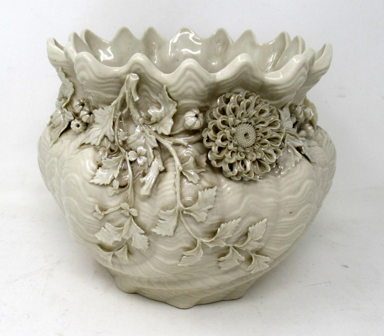 Victorien Antique poterie irlandaise Belleek en porcelaine Jardiniere Bowl Centerpiece 1891-1926