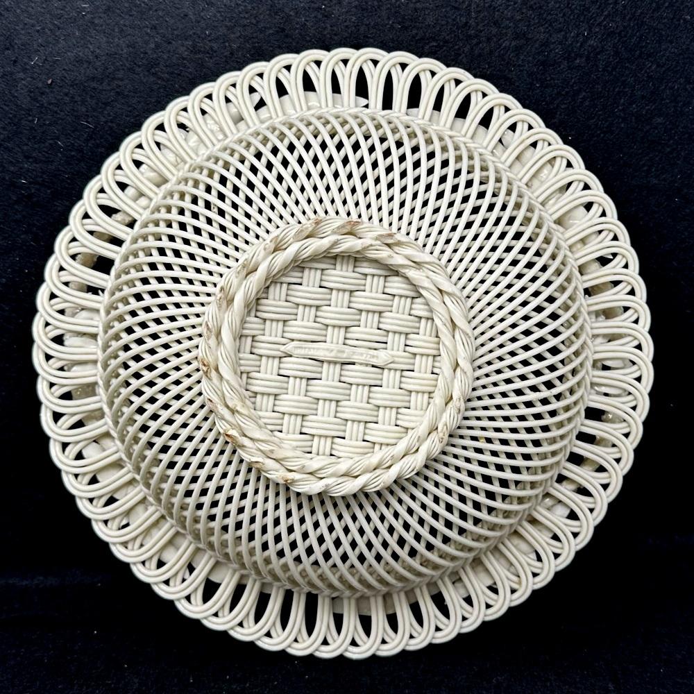 Antique Irish Belleek Porcelain Three Strand Basket Centerpiece 18651889 Ireland 4