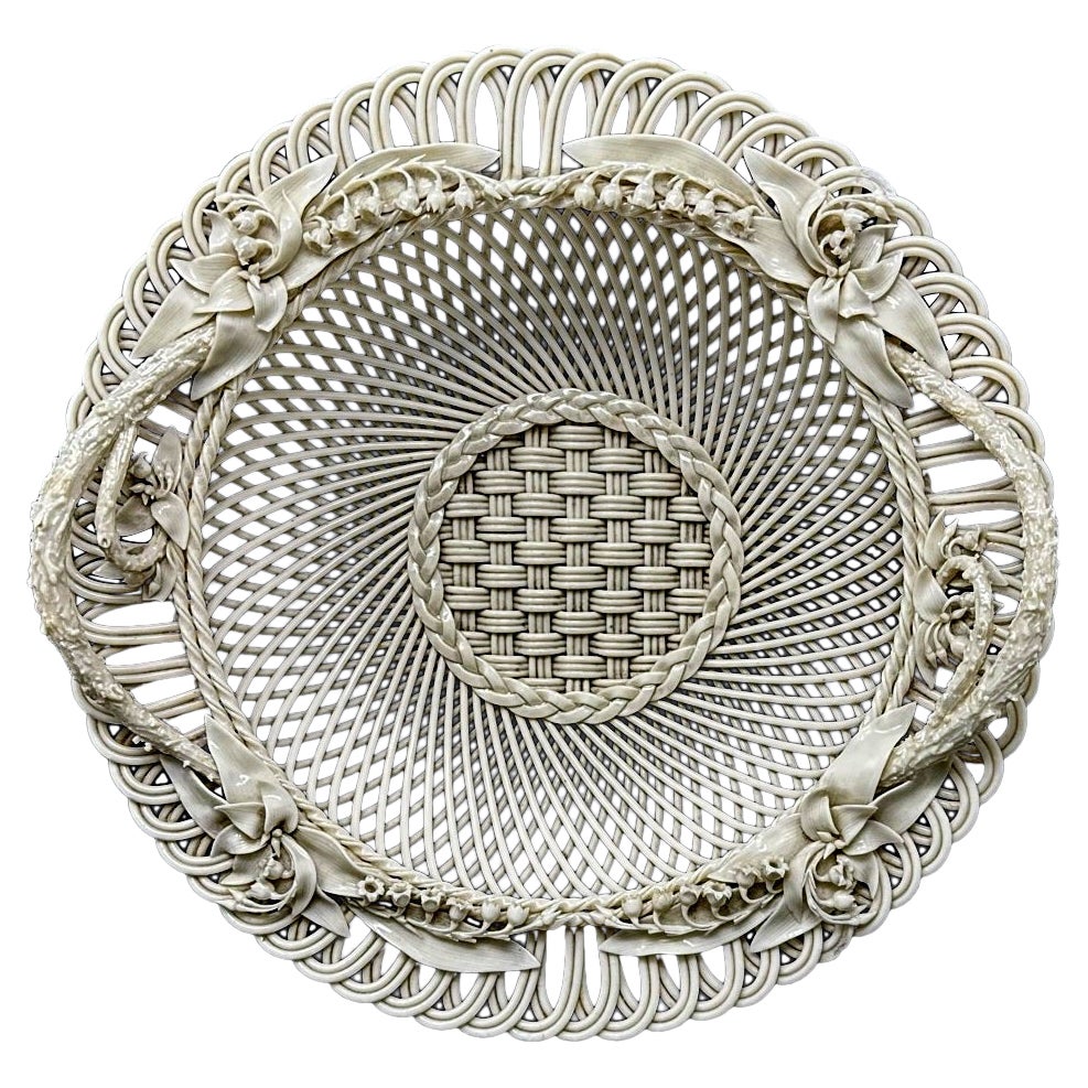 Antique Irish Belleek Porcelain Three Strand Basket Centerpiece 18651889 Ireland