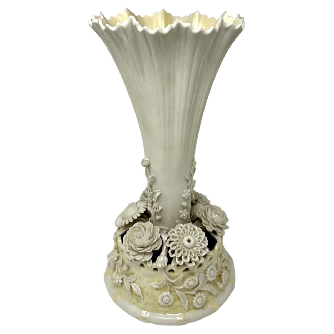 Antique Irish Belleek Porcelain Trumpet Centerpiece Vase Urn 1926-1946 Ireland For Sale