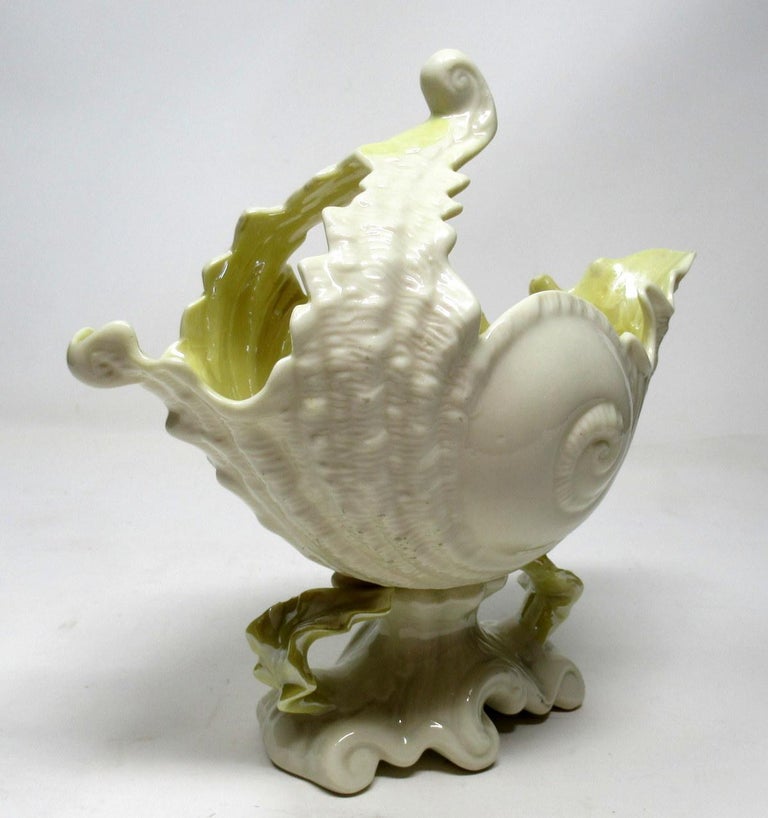 Antique Irish Belleek Spoon Warmer Vase Centerpiece Green Mark 1946