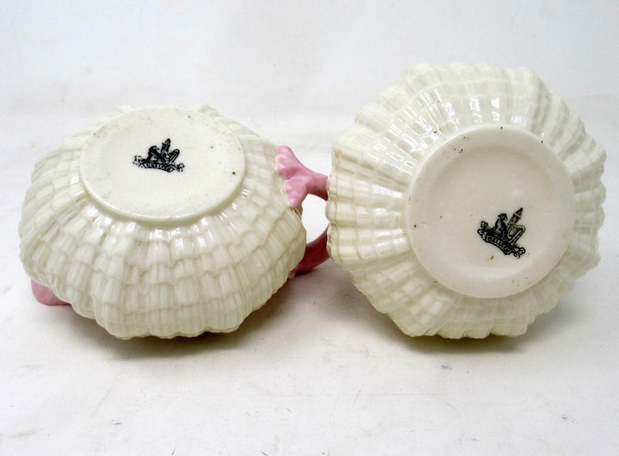 19th Century Antique Irish Belleek Tridanca Tea Set Black Mark 1863-1891 Ireland Pink Cream