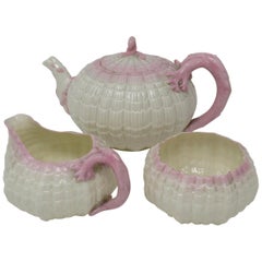 Service à thé irlandais ancien Belleek Tridanca noir marque 1863-1891 Irlande rose crème