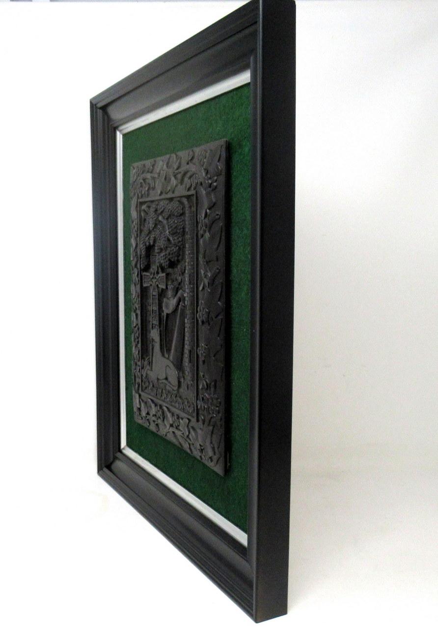 19th Century Antique Irish Bog Wood Oak Plaque Harp Shamrock Cornelius Goggin Dublin Ireland