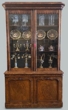 Antique Irish Burl Walnut Two Door Bookcase attrib Robert Strahan Dublin Ireland