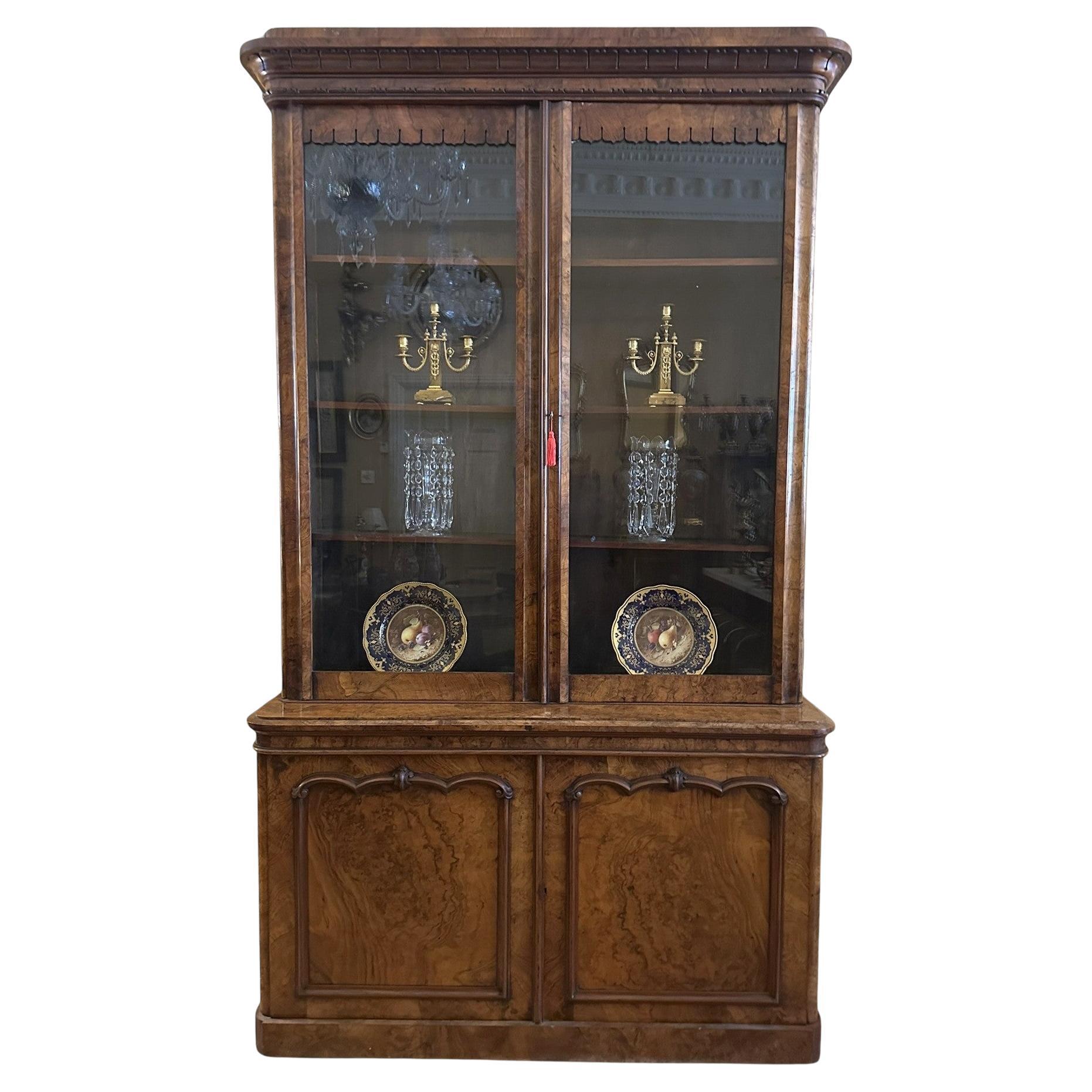 Antique Irish Burl Walnut Two Door Bookcase attrib Robert Strahan Dublin Ireland