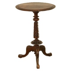 Antique Irish Carved Burl Walnut Spiral Twist Pedestal Tripod Wine Table 1860