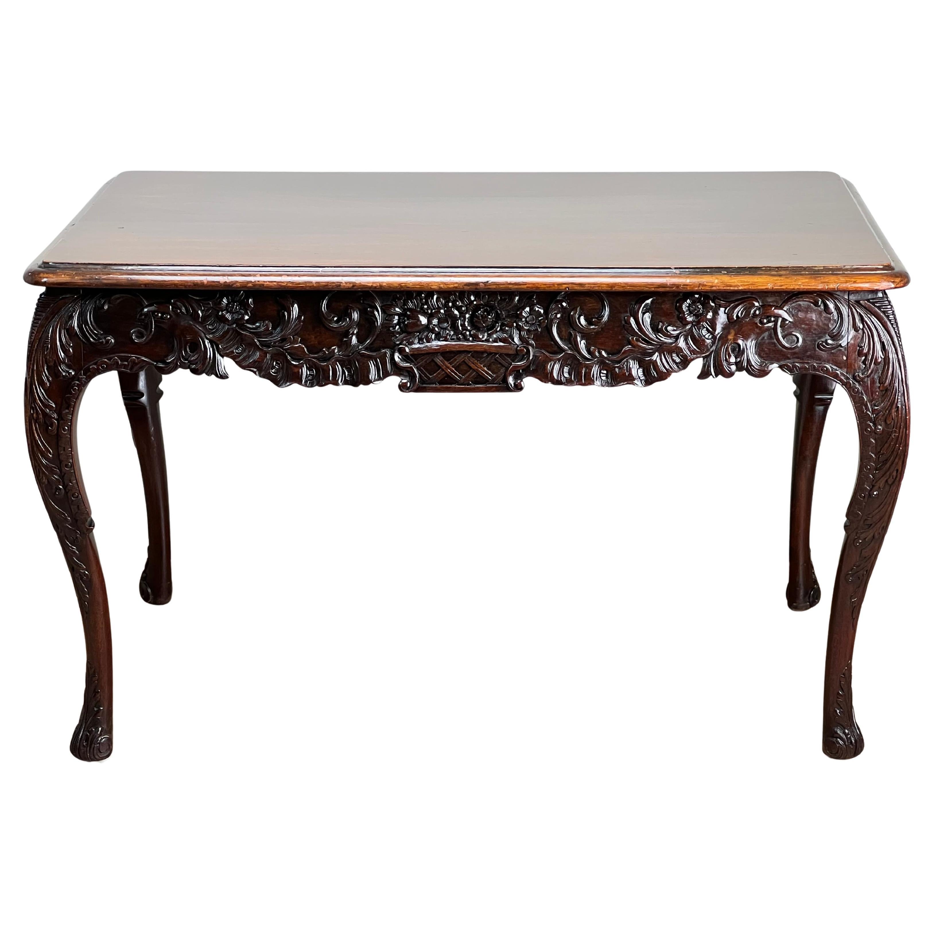 Antique Irish Carved Mahogany Tea Table c. Late 19th Century