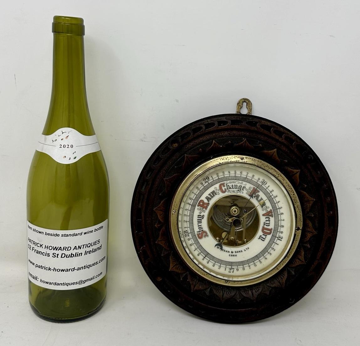 Brass Antique Irish Carved Oak Aneroid Barometer Retailed by William Egan Cork Ireland